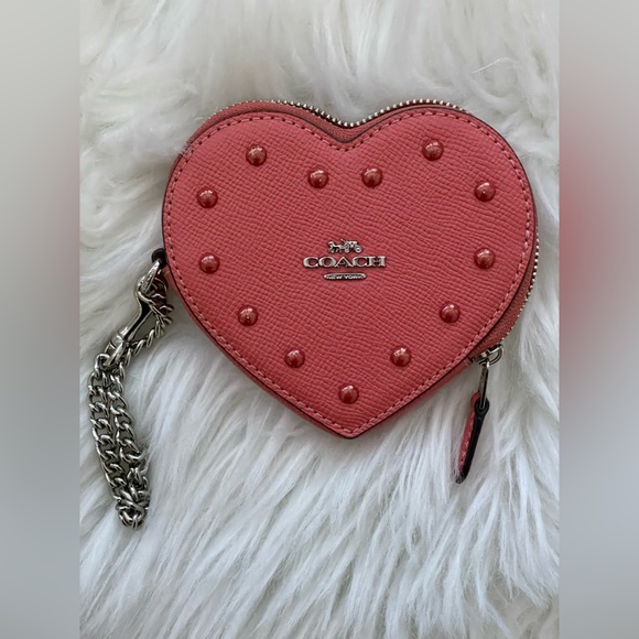 COACH Dusty Pink Heart Coin Case w/Stud Detail - Picture 1 of 4